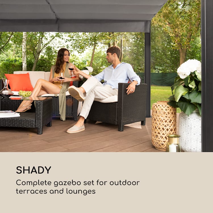 Eremitage Double Sunbed, ležadlo pre 2 osoby, oceľový rám, slnečná strieška, závesy, krémové Krémová