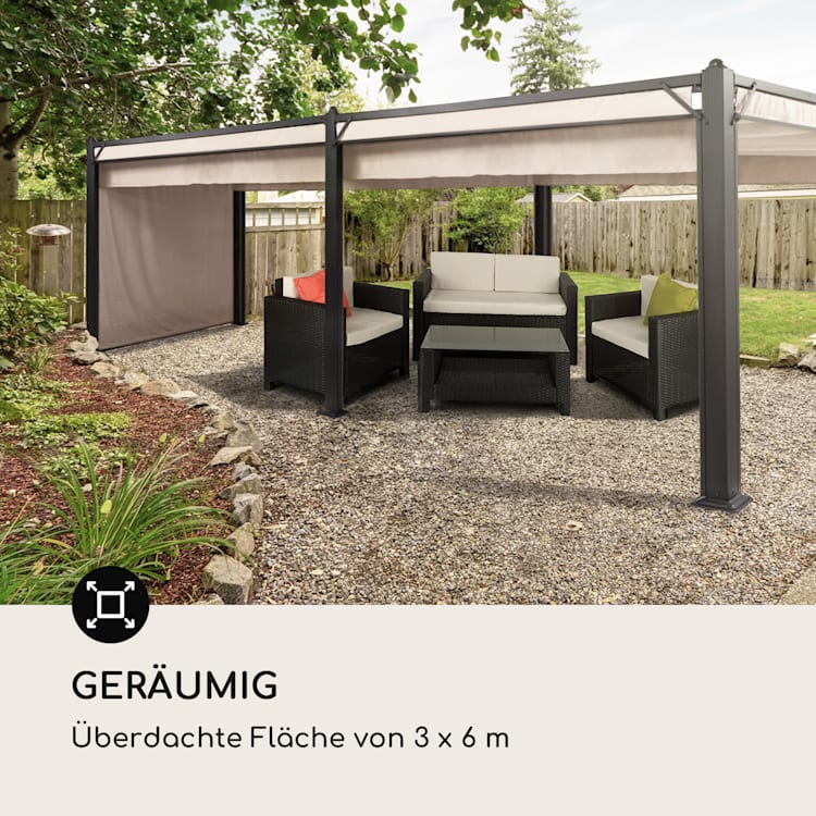 Pantheon Cortina Pavillon mit Dach 3x6m 4 Seitenteile beige 3 x 6 m | Anthrazit | Beige