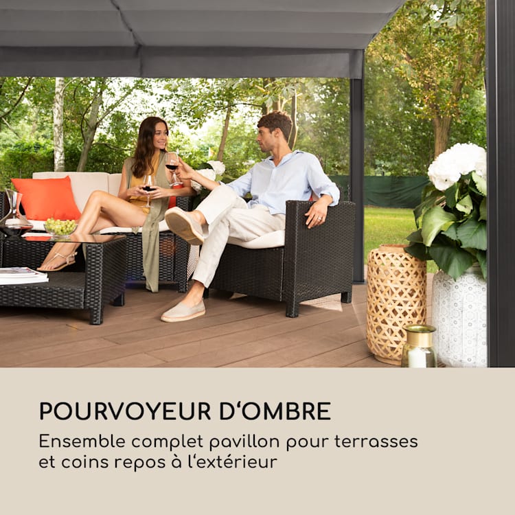Pantheon Cortina pavillon avec auvent 3x6 m 4 parois latérales gris Gris
