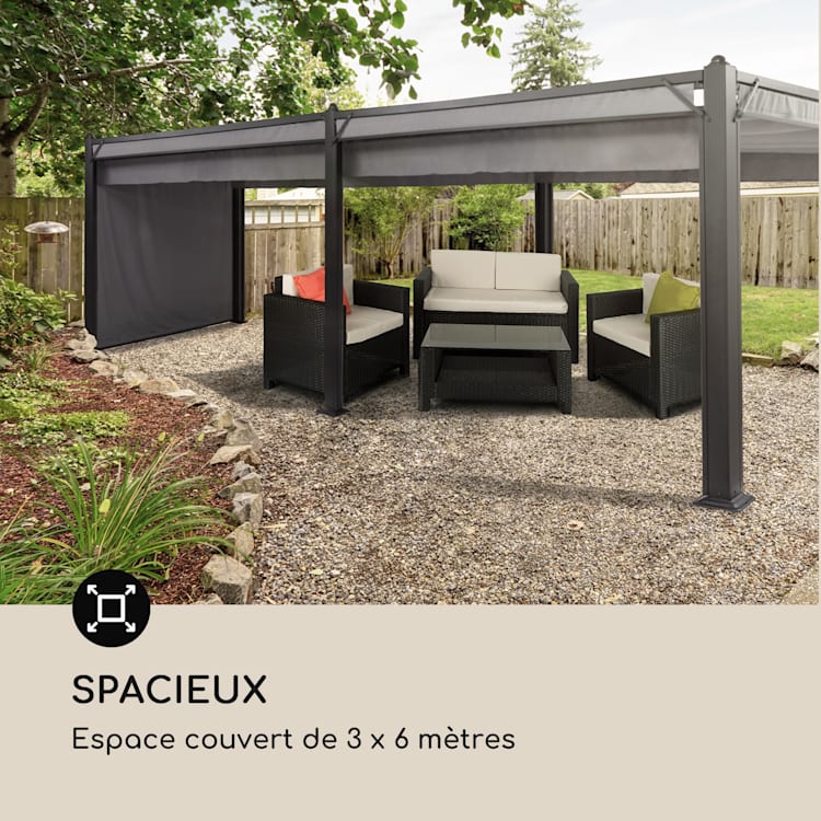 Pantheon Cortina pavillon avec auvent 3x6 m 4 parois latérales gris Gris