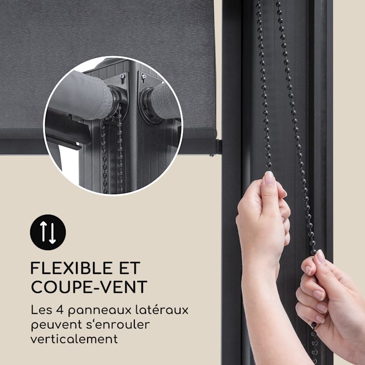 Pantheon Cortina pavillon avec auvent 3x6 m 4 parois latérales gris Gris