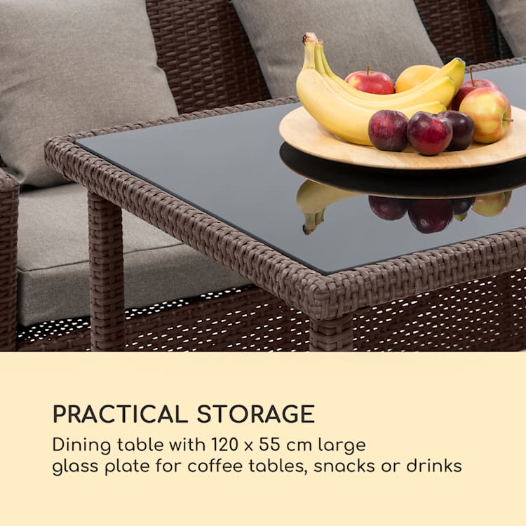 Titania Dining Lounge Set, zahradní sedací souprava, rohová souprava, stůl, stoličky, hnědá Hnědá