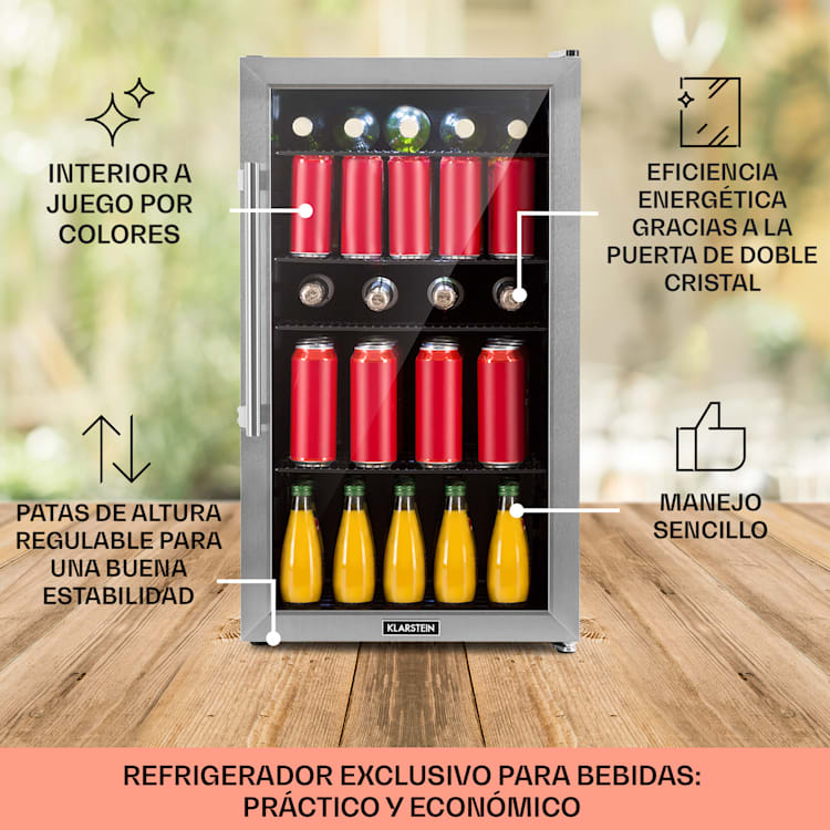 Beersafe 3XL Nevera 98 litros 4 estantes Puerta panorámica de cristal Acero inoxidable 98 L | Acero Inoxidable