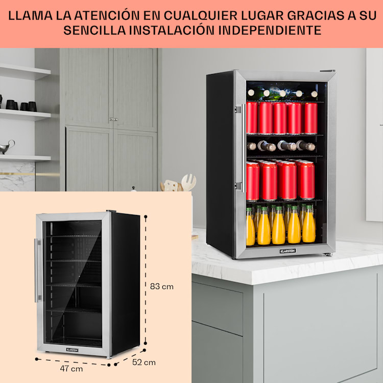 Beersafe 3XL Nevera 98 litros 4 estantes Puerta panorámica de cristal Acero inoxidable 98 L | Acero Inoxidable