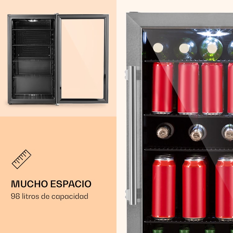 Beersafe 3XL Nevera 98 litros 4 estantes Puerta panorámica de cristal Acero inoxidable 98 L | Acero Inoxidable