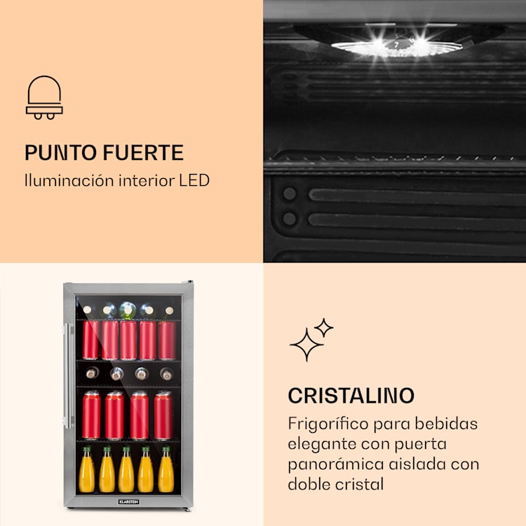 Beersafe 3XL Nevera 98 litros 4 estantes Puerta panorámica de cristal Acero inoxidable 98 L | Acero Inoxidable