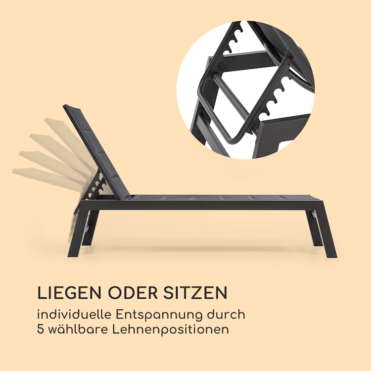Renazzo Lounge Liegestuhl 70/30 PVC/PE Aluminium 6-Stufen Anthrazit Steingrau