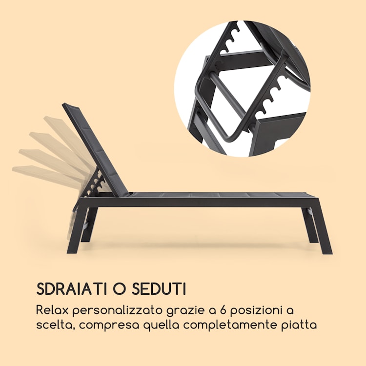Renazzo Lounge Sdraio 70/30 PVC/PE Alluminio 6 Livelli antracite pietra grigia