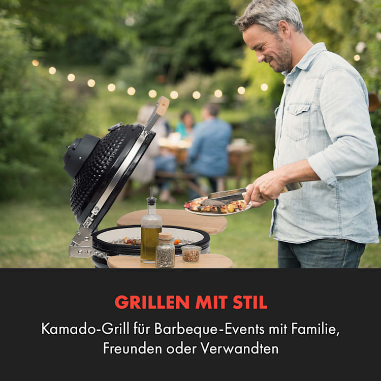 Queensize Kamado Grill Thermometer abnehmbare Seitenteile schwarz