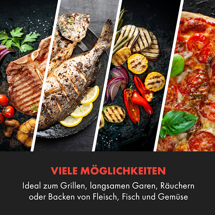 Queensize Kamado Grill Thermometer abnehmbare Seitenteile schwarz