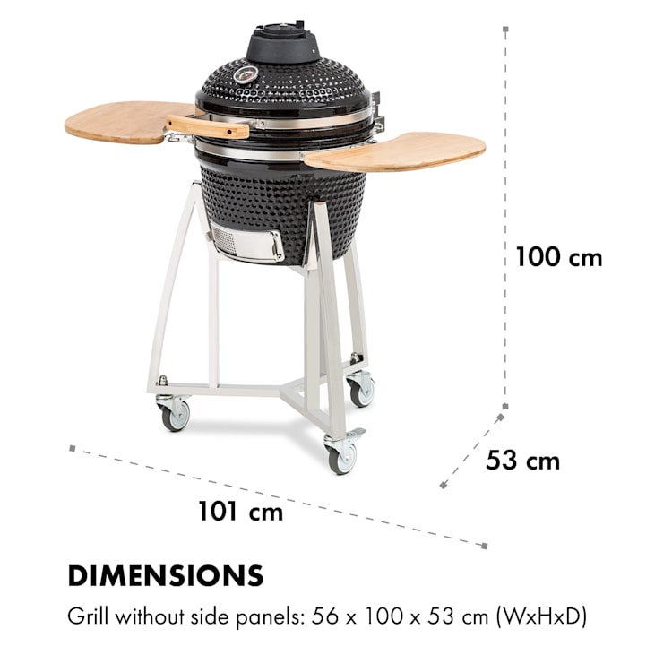 Queensize Kamado Grill Thermometer abnehmbare Seitenteile schwarz