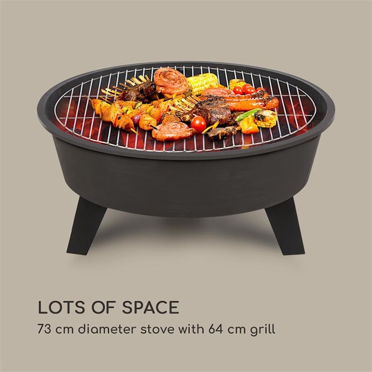 Nolana 2-in-1 vuurschaal Ø73cm vonkenscherm Ø64cm barbecue staal zwart