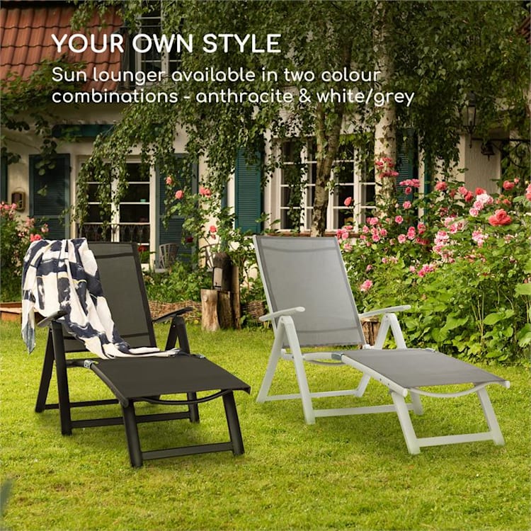 Pomporto Lounge ligstoel PVC PE aluminium 7-posities antraciet Antraciet