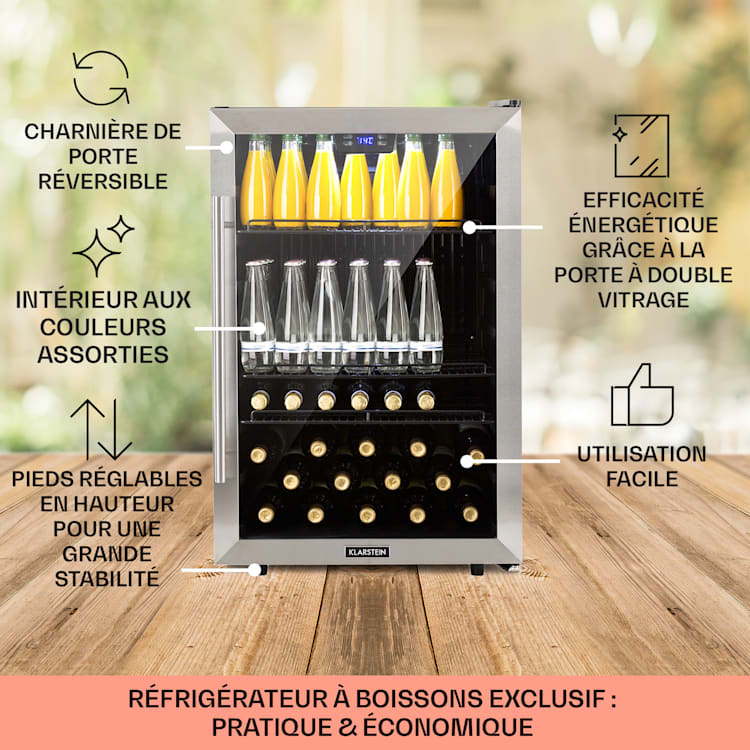 Beersafe 5XL Réfrigérateur 148 litres 3 clayettes Porte vitrée panoramique Acier inoxydable 148 L | Acier Inoxydable