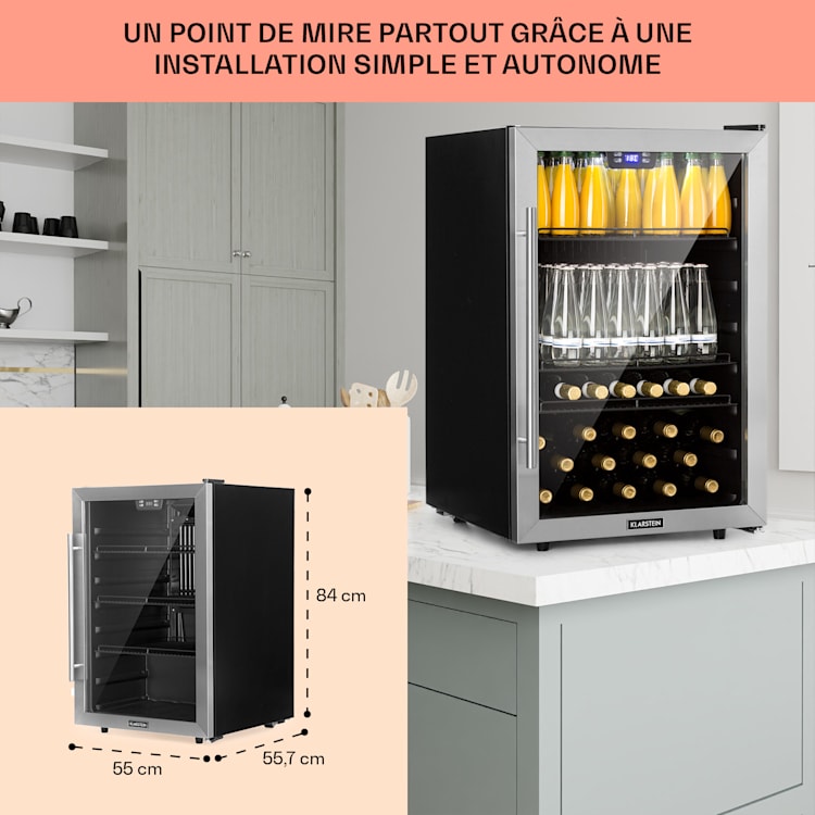 Beersafe 5XL Réfrigérateur 148 litres 3 clayettes Porte vitrée panoramique Acier inoxydable 148 L | Acier Inoxydable