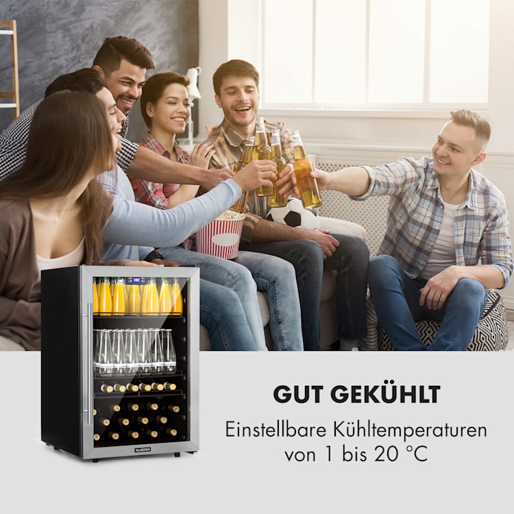 Beersafe 5XL Kühlschrank 148 Liter 3 Böden Panoramaglastür Edelstahl 148 Ltr | Edelstahl