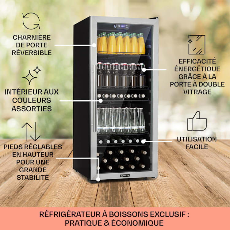 Beersafe 7XL Réfrigérateur 242 litres 5 clayettes Porte en verre panoramique Acier inoxydable 242 L | Acier Inoxydable