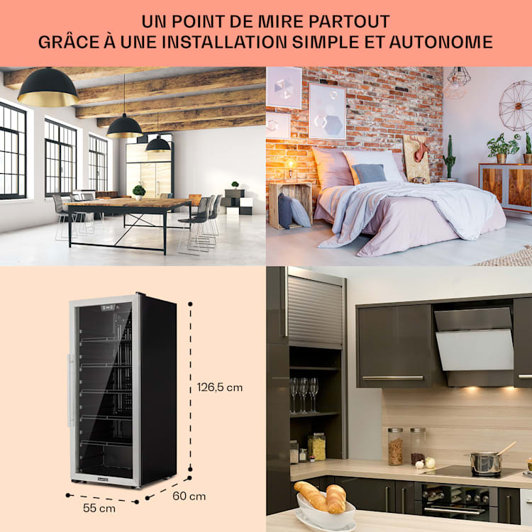 Beersafe 7XL Réfrigérateur 242 litres 5 clayettes Porte en verre panoramique Acier inoxydable 242 L | Acier Inoxydable