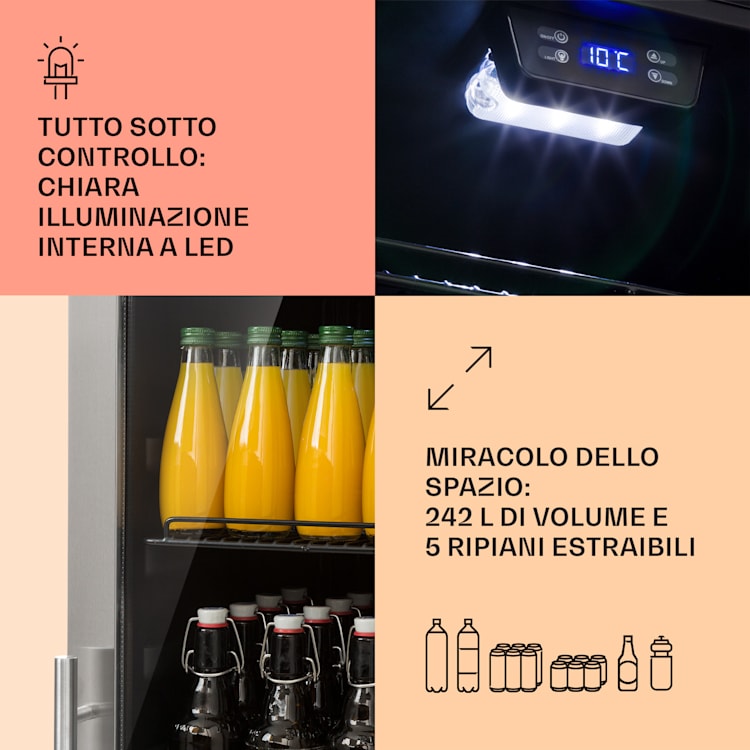 Beersafe 7XL - Frigorifero, 242 litri, 5 ripiani, sportello panoramico in vetro, acciaio inox 242 Ltr | Acciaio inox