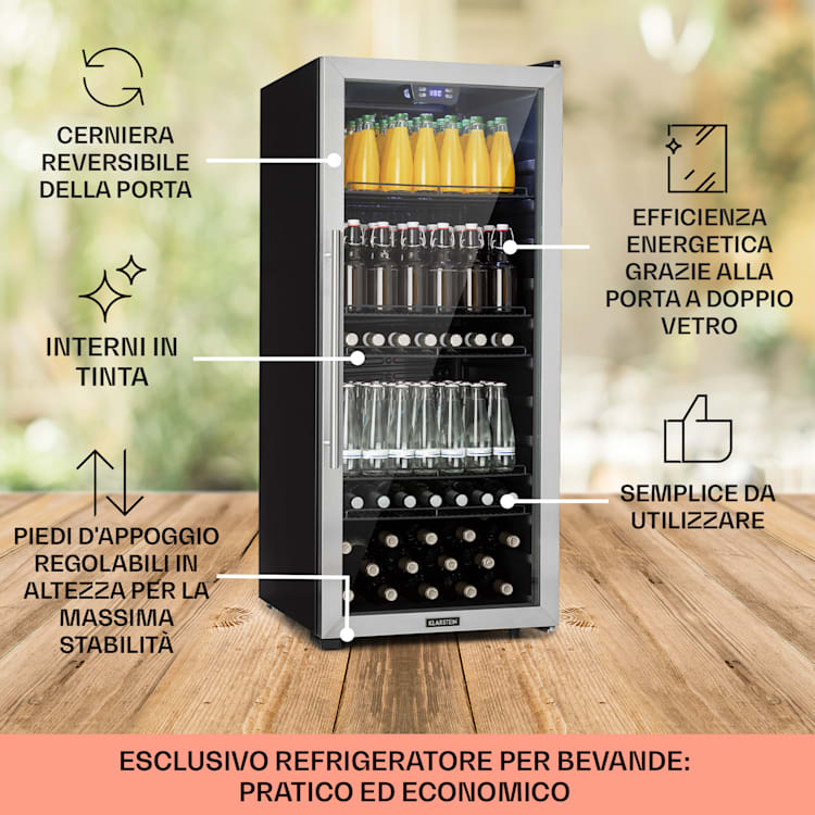 Beersafe 7XL - Frigorifero, 242 litri, 5 ripiani, sportello panoramico in vetro, acciaio inox 242 Ltr | Acciaio inox
