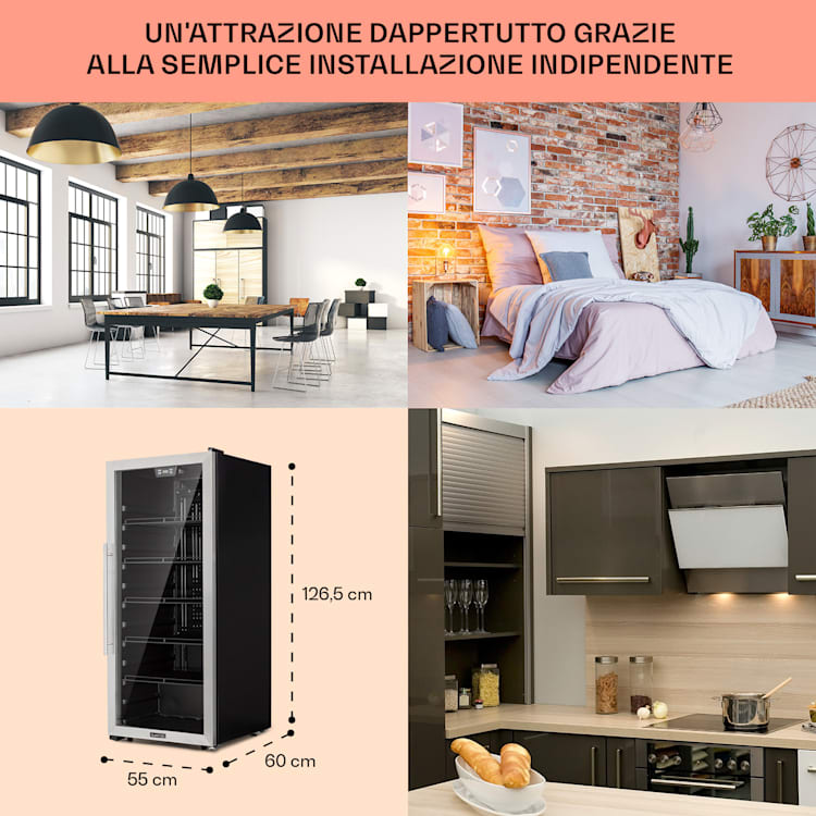 Beersafe 7XL - Frigorifero, 242 litri, 5 ripiani, sportello panoramico in vetro, acciaio inox 242 Ltr | Acciaio inox