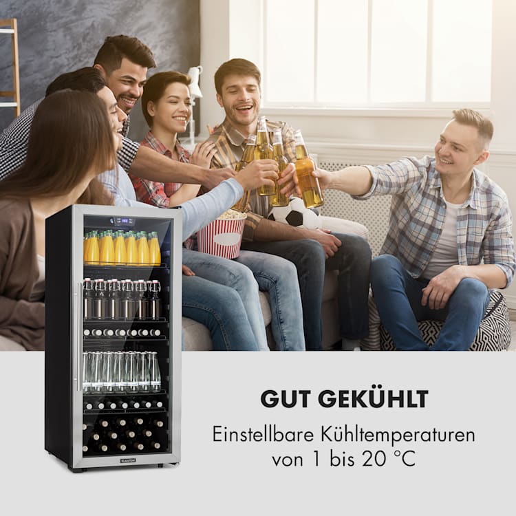 Beersafe 7XL Kühlschrank 242 Liter 5 Böden Panoramaglastür Edelstahl 242 Ltr | Edelstahl