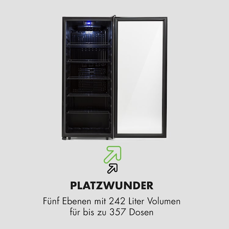 Beersafe 7XL Kühlschrank 242 Liter 5 Böden Panoramaglastür Edelstahl 242 Ltr | Edelstahl