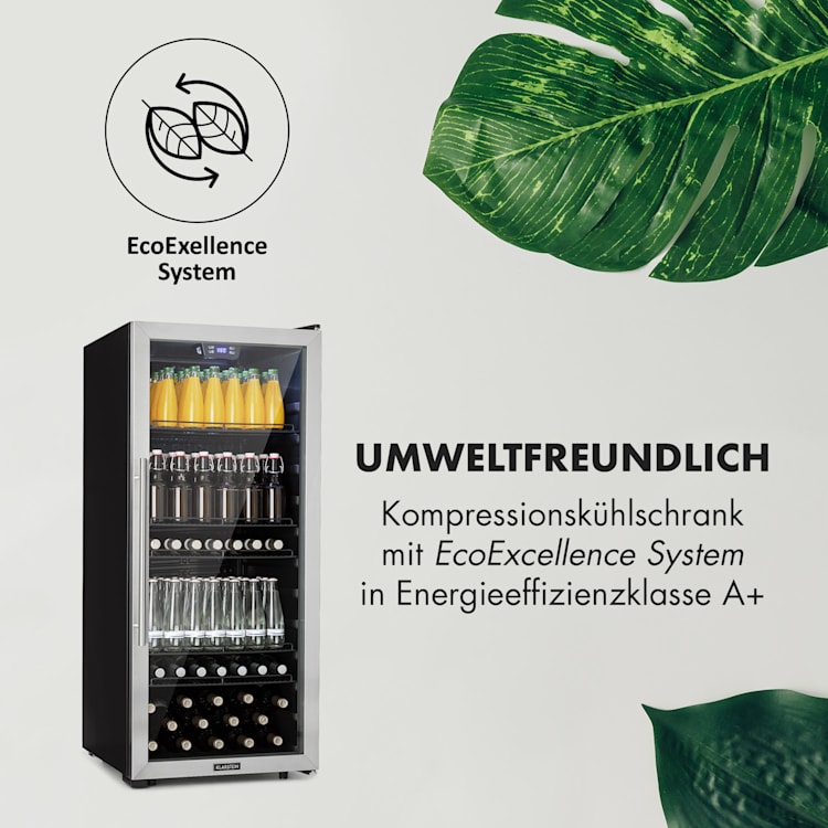 Beersafe 7XL Kühlschrank 242 Liter 5 Böden Panoramaglastür Edelstahl 242 Ltr | Edelstahl