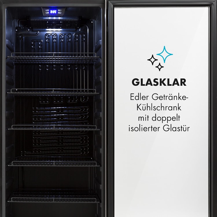 Beersafe 7XL Kühlschrank 242 Liter 5 Böden Panoramaglastür Edelstahl 242 Ltr | Edelstahl