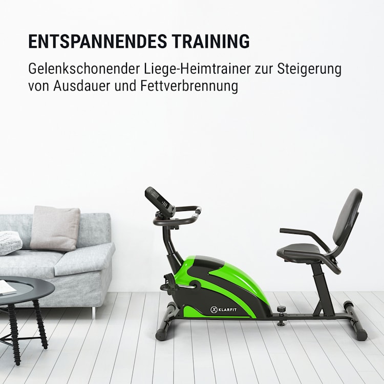 Relaxbike 6.0 SE Liegeheimtrainer 12kg Schwungmasse Magnetwiderstand Limettengrün