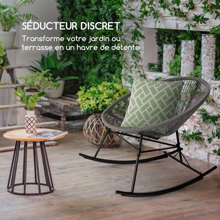 Roqueta Fauteuil à bascule design rétro cannage 4 mm acier gris Gris