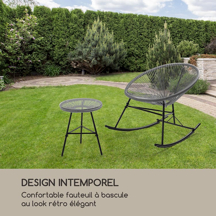 Roqueta Fauteuil à bascule design rétro cannage 4 mm acier gris Gris
