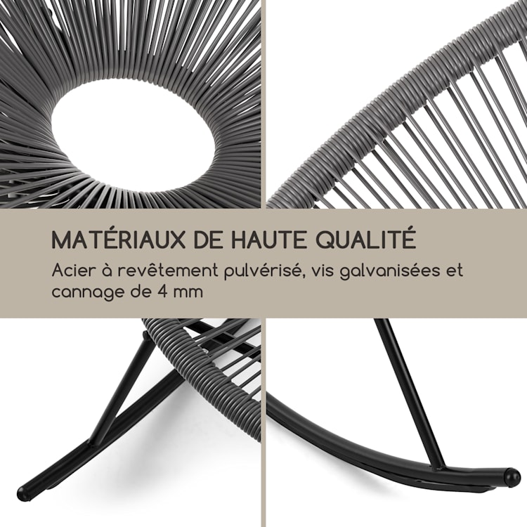 Roqueta Fauteuil à bascule design rétro cannage 4 mm acier gris Gris