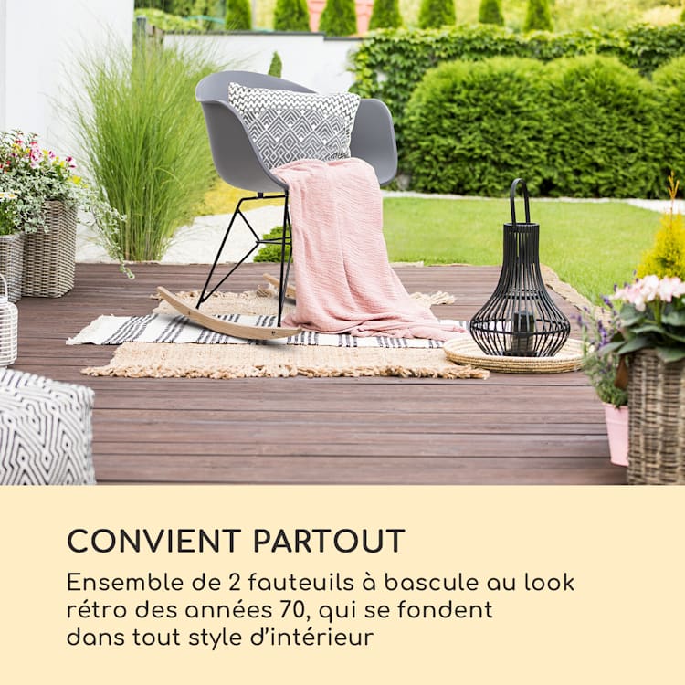 Skandi Set de 2 chaises à bascule charge 150kg design rétro gris