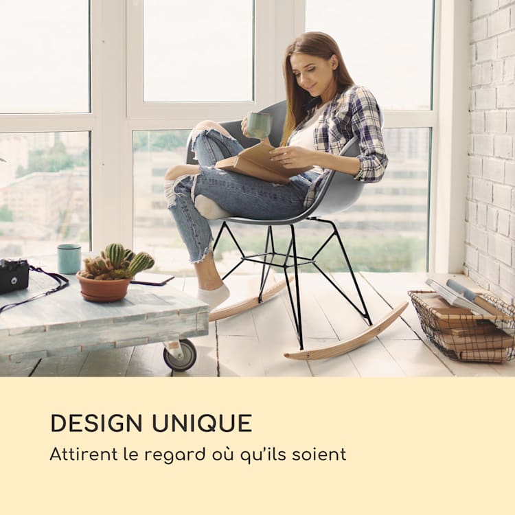 Skandi Set de 2 chaises à bascule charge 150kg design rétro gris
