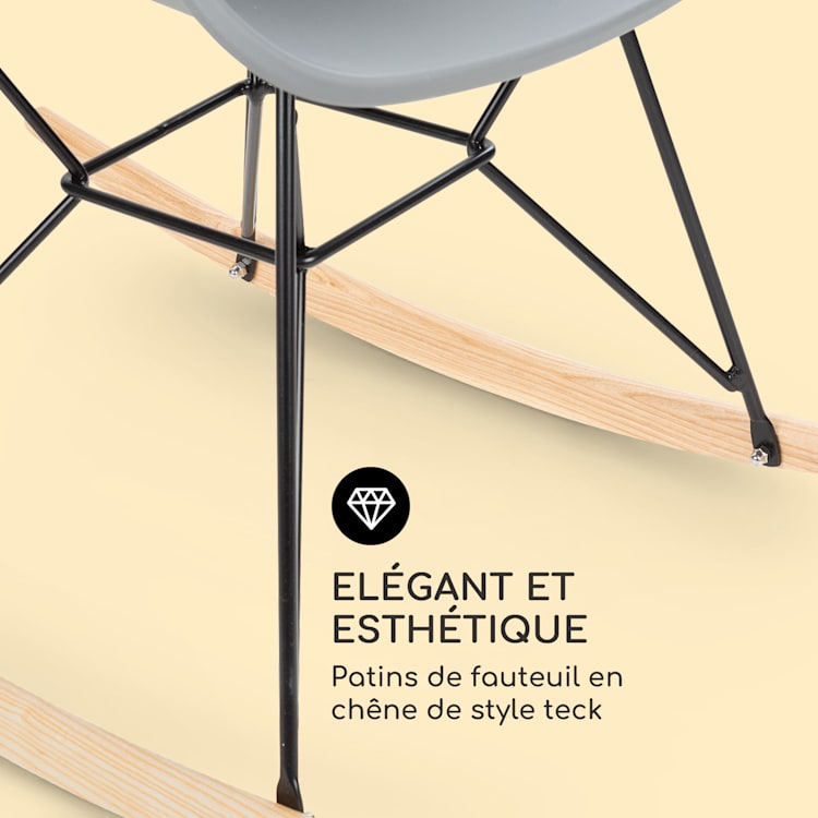 Skandi Set de 2 chaises à bascule charge 150kg design rétro gris