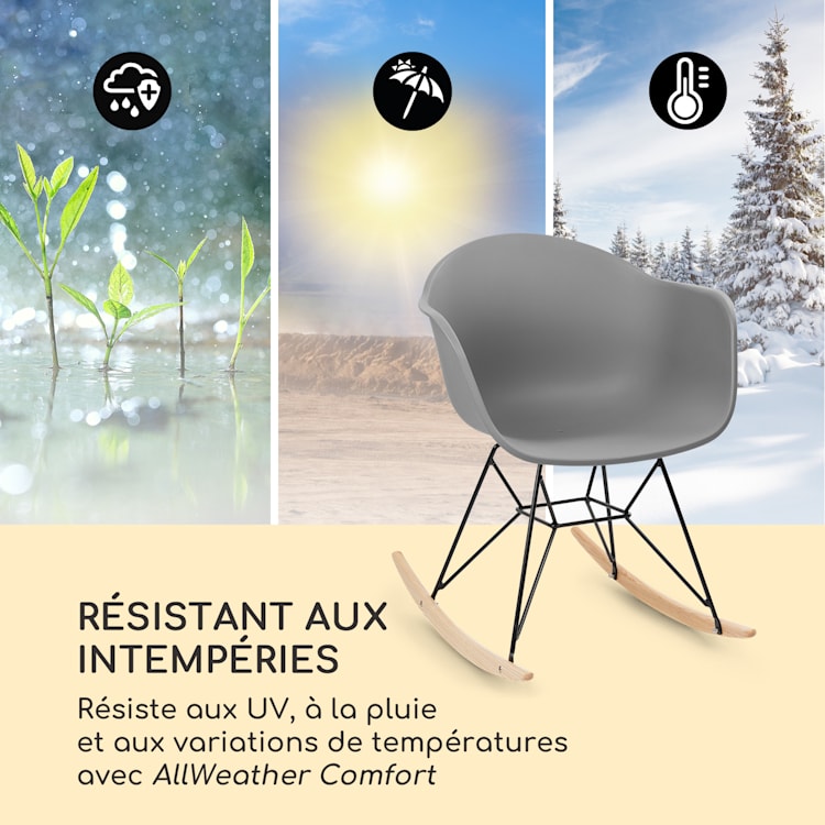 Skandi Set de 2 chaises à bascule charge 150kg design rétro gris