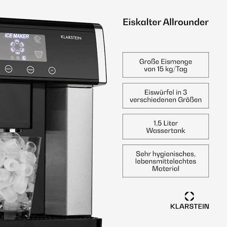 Eiszeit Eiswürfelmaschine Edelstahl 3 Eiswürfelgrößen silber