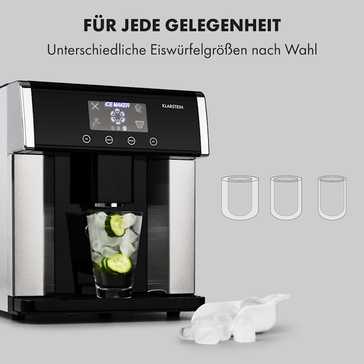 Eiszeit Eiswürfelmaschine Edelstahl 3 Eiswürfelgrößen silber