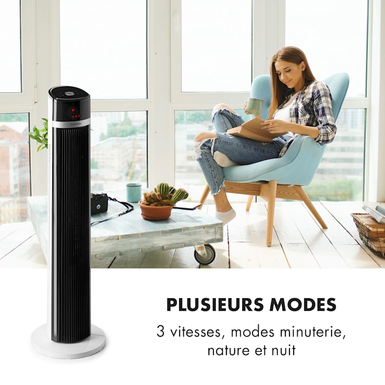 IceTower ventilateur sur pied 36 watts minuterie 3 modes télécommande blanc