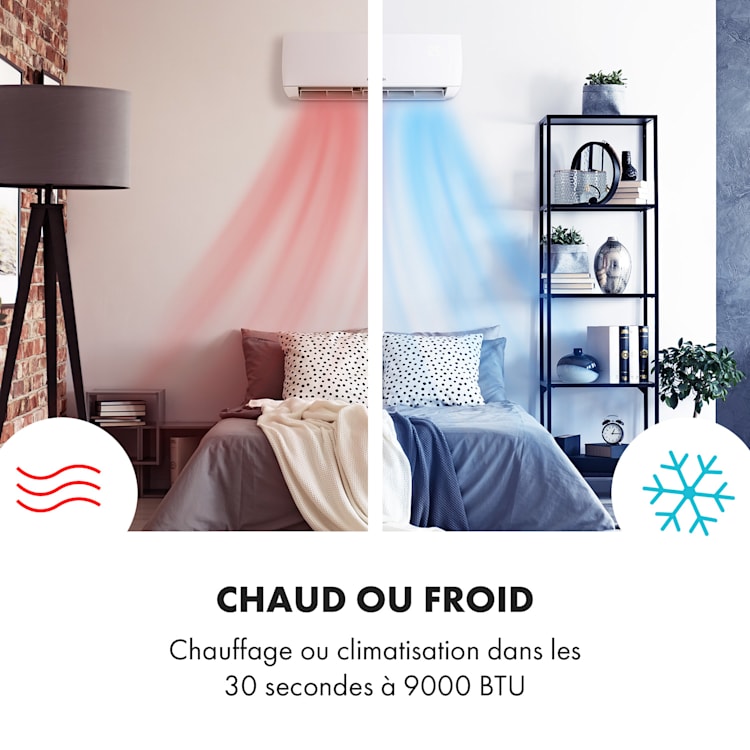 Windwaker climatiseur split 9000 BTU/2,7 kW débit d'air 600 m³/h 9.000 BTU