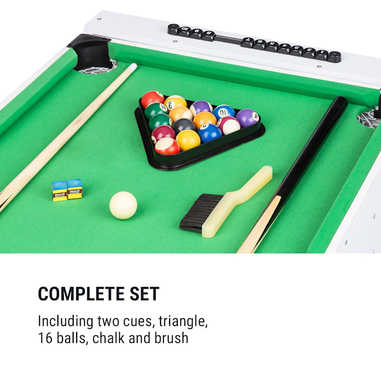 Spin 2-in-1 speeltafel biljart tafelvoetbal 180° draaibaar speelaccessoires wit