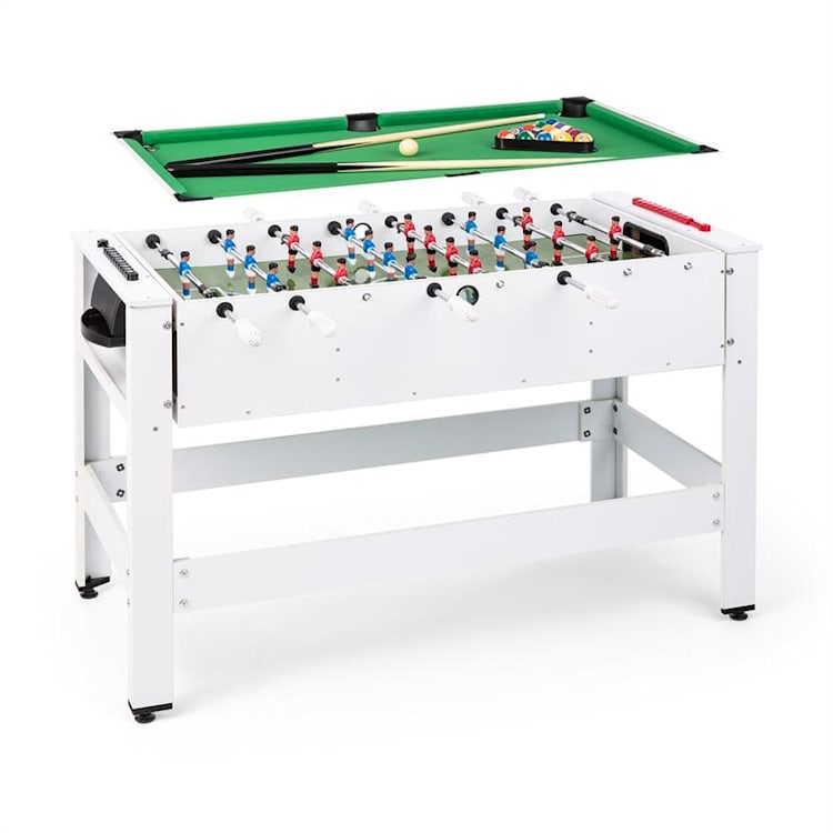 Spin 2-in-1 speeltafel biljart tafelvoetbal 180° draaibaar speelaccessoires wit