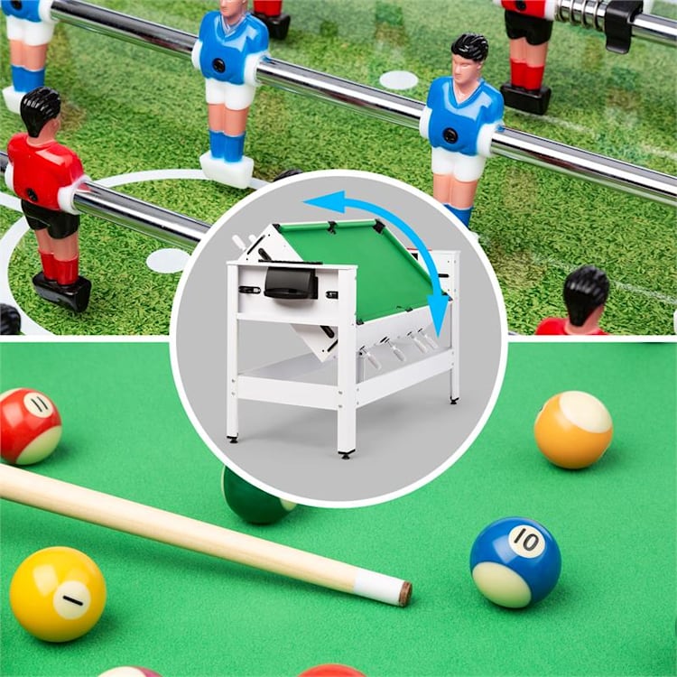 Spin 2-in-1 speeltafel biljart tafelvoetbal 180° draaibaar speelaccessoires wit