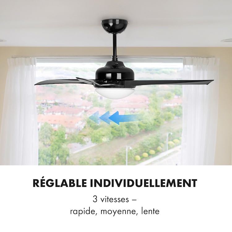 Figo ventilateur de plafond 52" (132 cm)  Ø, puissance : 55 watts, noir 132 cm (pièces de 13 à 25 m²) | Télécommande | Noir