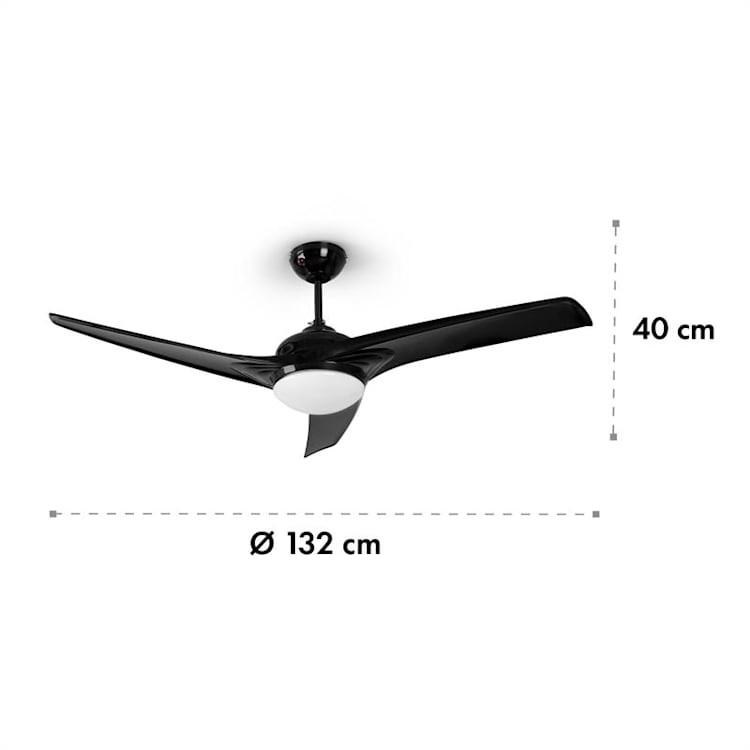 Figo Ventilatore da Soffitto, Ø: 52" (132 cm), Potenza: 55 Watt, nero Nero