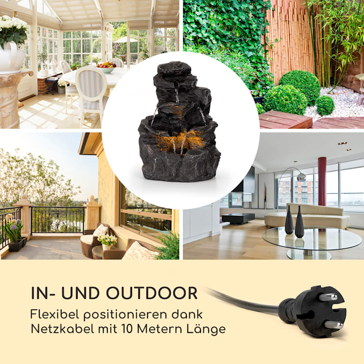 Rocky Waters Gartenbrunnen 2,5W LED-Beleuchtung Polyresin anthrazit