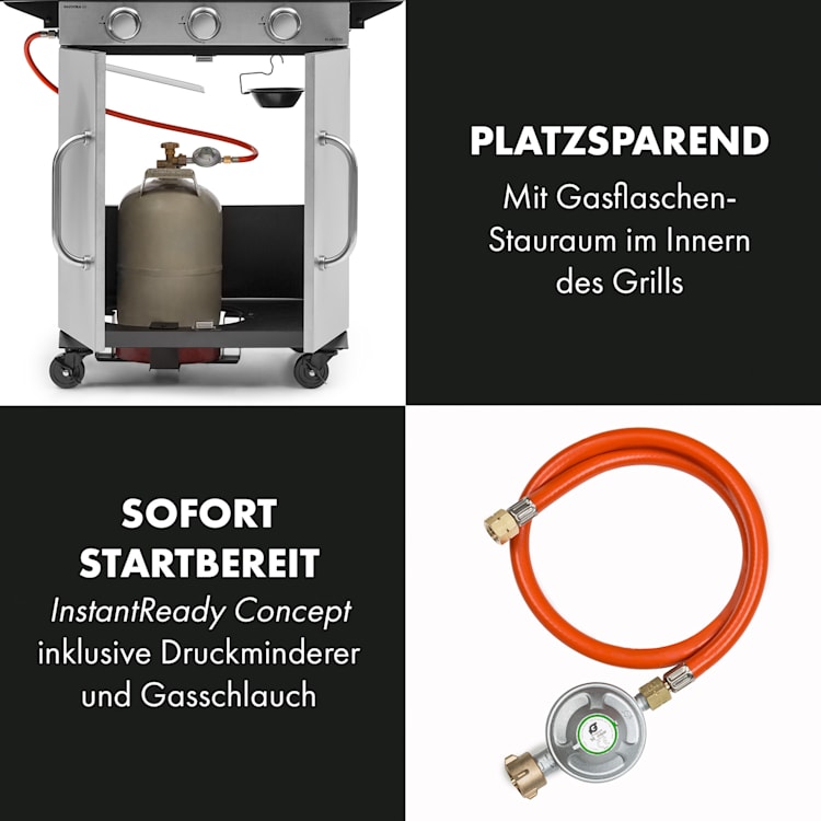 Gazooka 3.0T BBQ Grill 3x3kW Brenner 4 Rollen Edelstahl 3 Brenner
