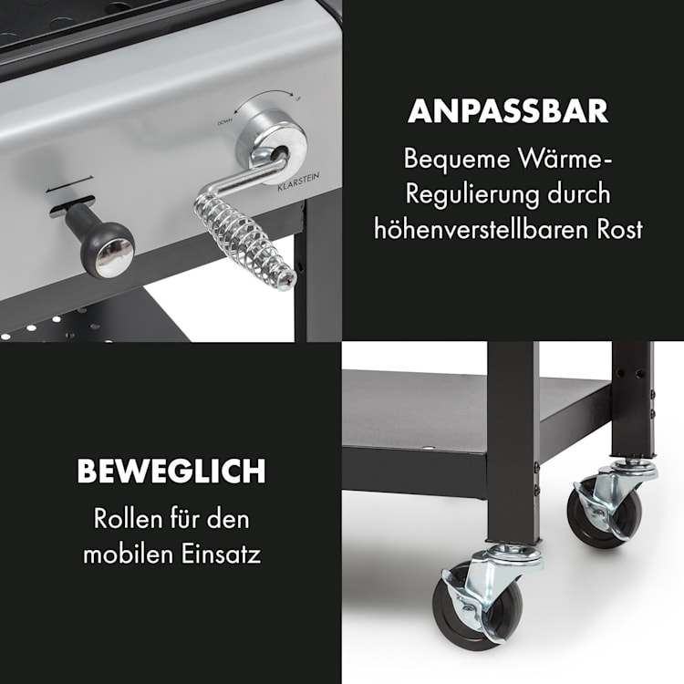 Hot & Hot Gasgrill 8,5kW 3 Brenner höhenverstellbar schwarz