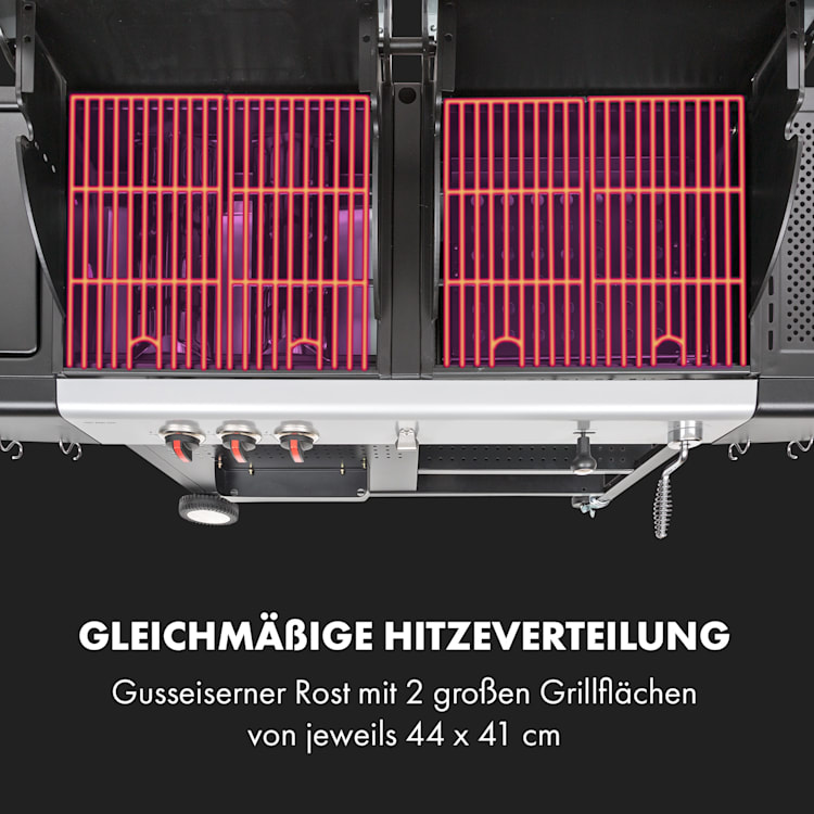 Hot & Hot Gasgrill 8,5kW 3 Brenner höhenverstellbar schwarz